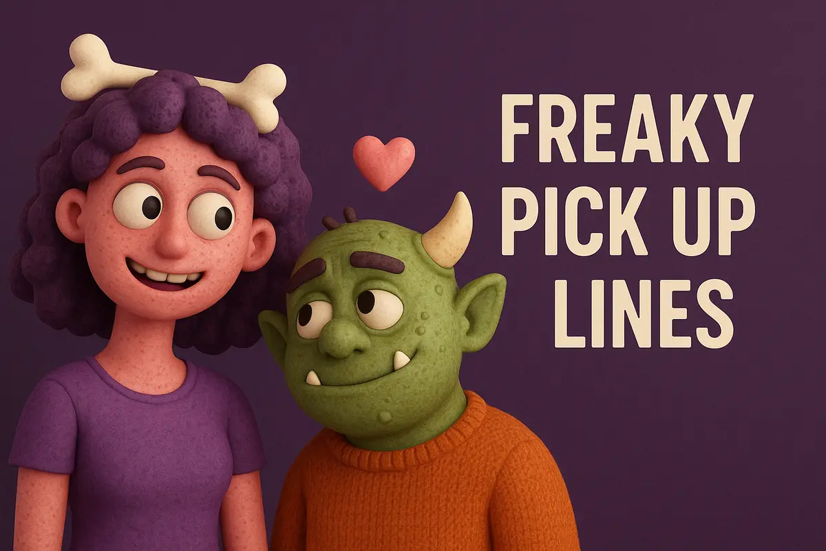 freaky pick up lines with cute monster and girl graphic