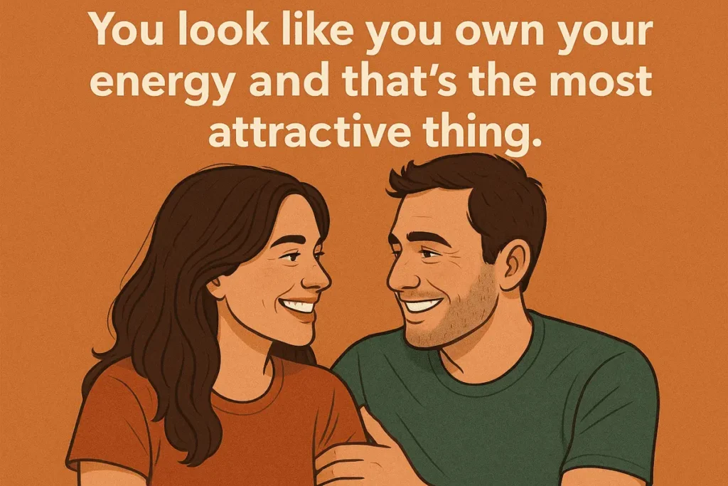 Couple smiling with quote, keyword Pick Up Lines For Flirting