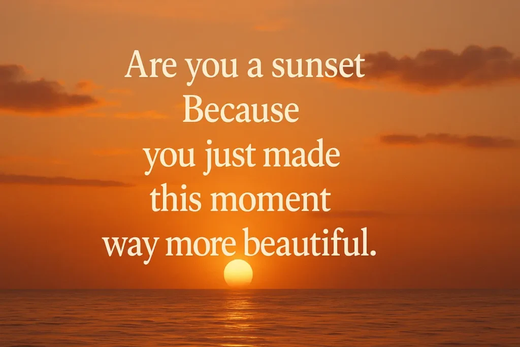 Sunset over ocean with romantic quote.