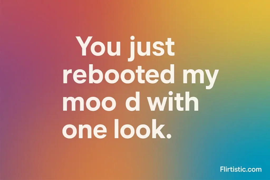 AI pickup lines graphic saying 'You just rebooted my mood with one look