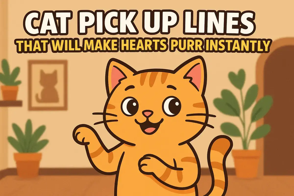 Cartoon cat with text for Cat pick up lines