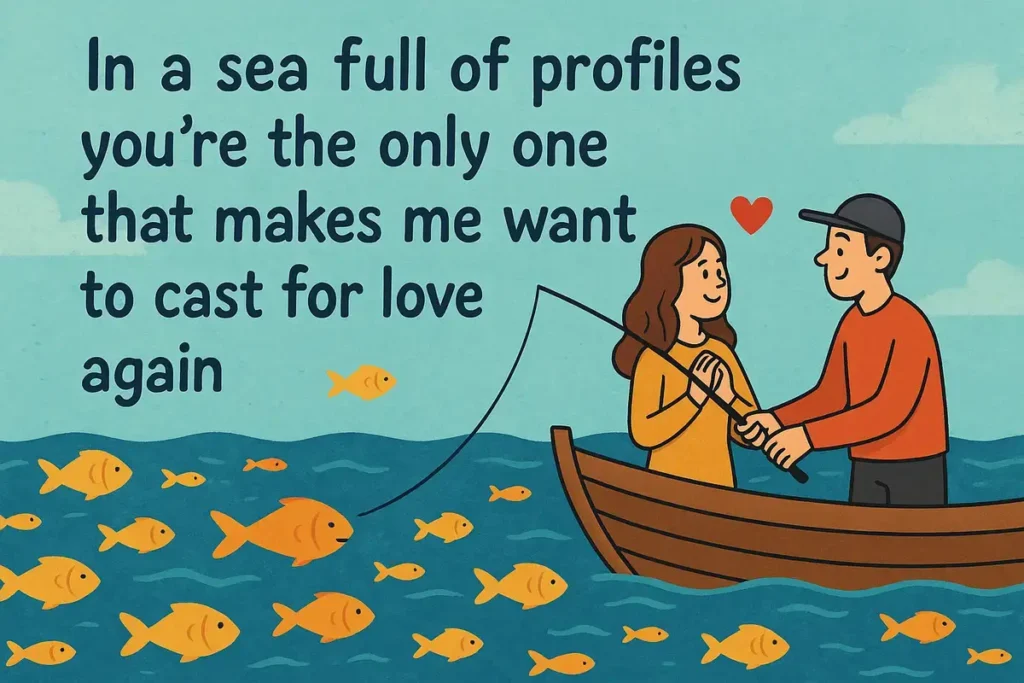 Fishing pick up lines cartoon couple casting for love
