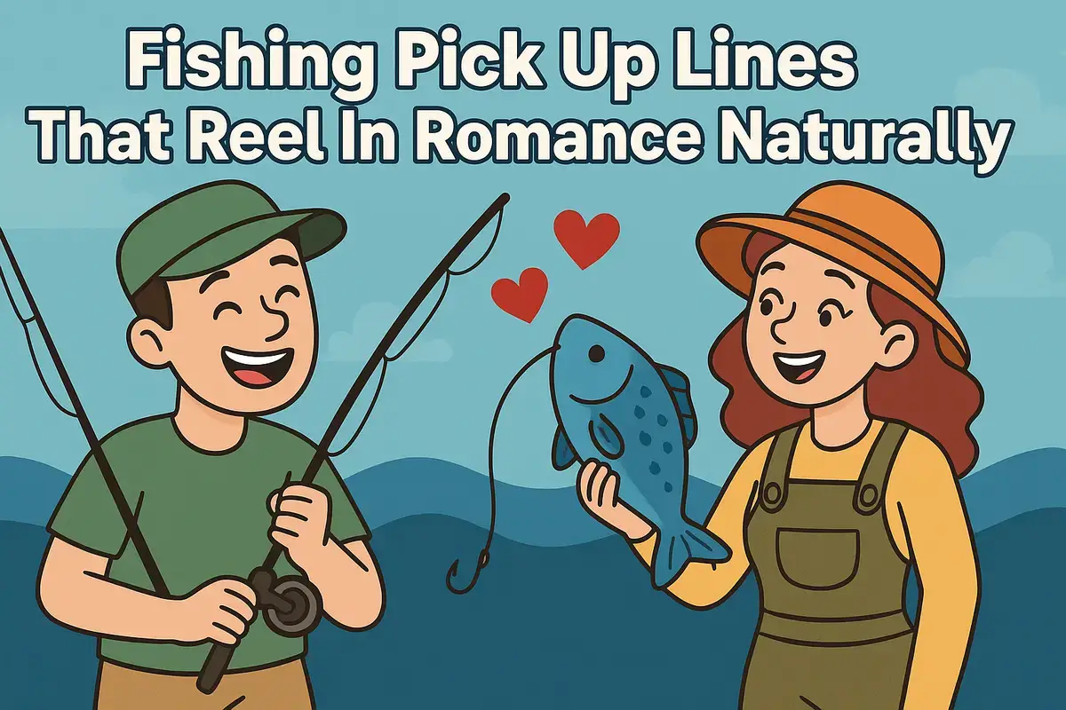 cartoon couple fishing with hearts and fish – fishing pick up lines