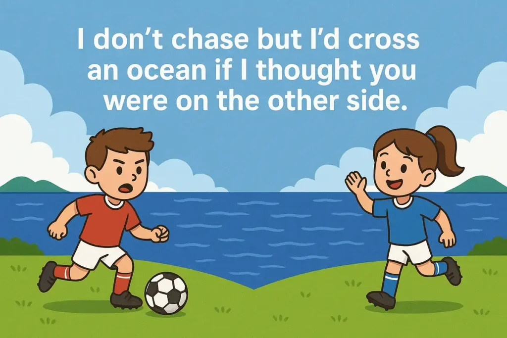 Soccer cartoon crossing ocean for love - Italian pick up lines