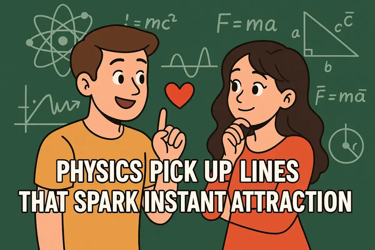 Cartoon couple with heart and equations – physics pick up lines visual