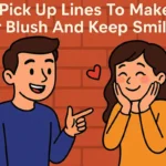 cartoon couple with hearts using pick up lines to make her blush