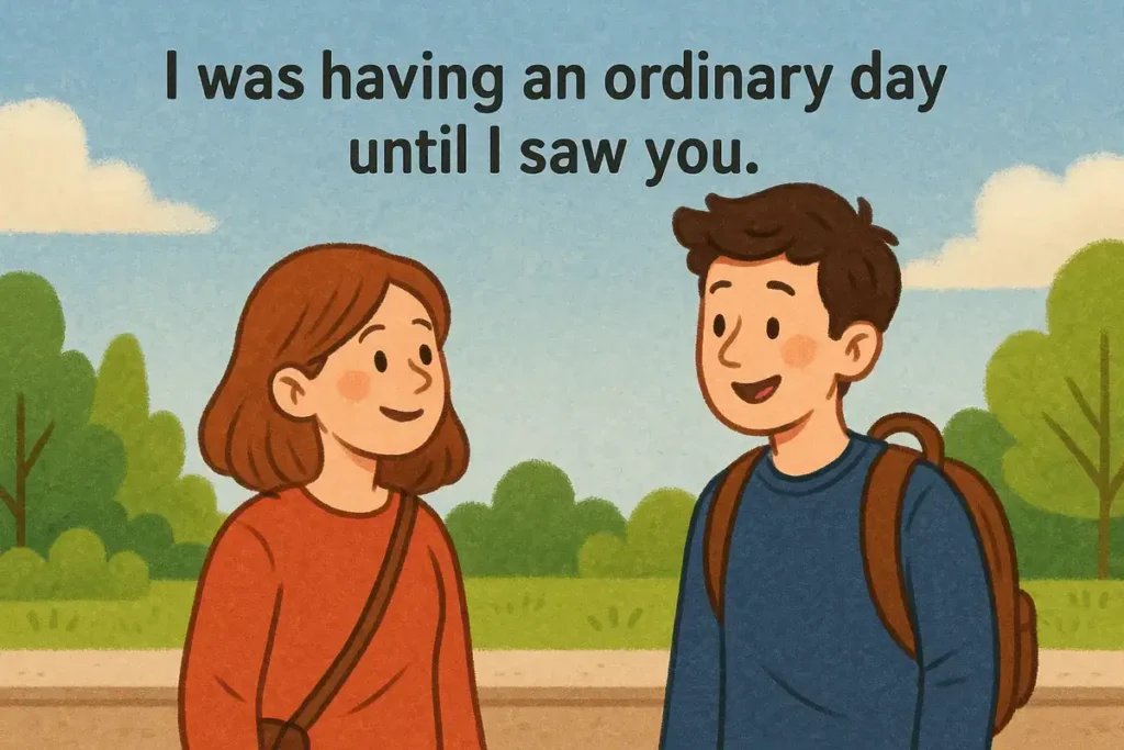 Cute cartoon couple smiling outdoors