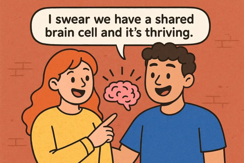Cartoon couple with brain cell joke