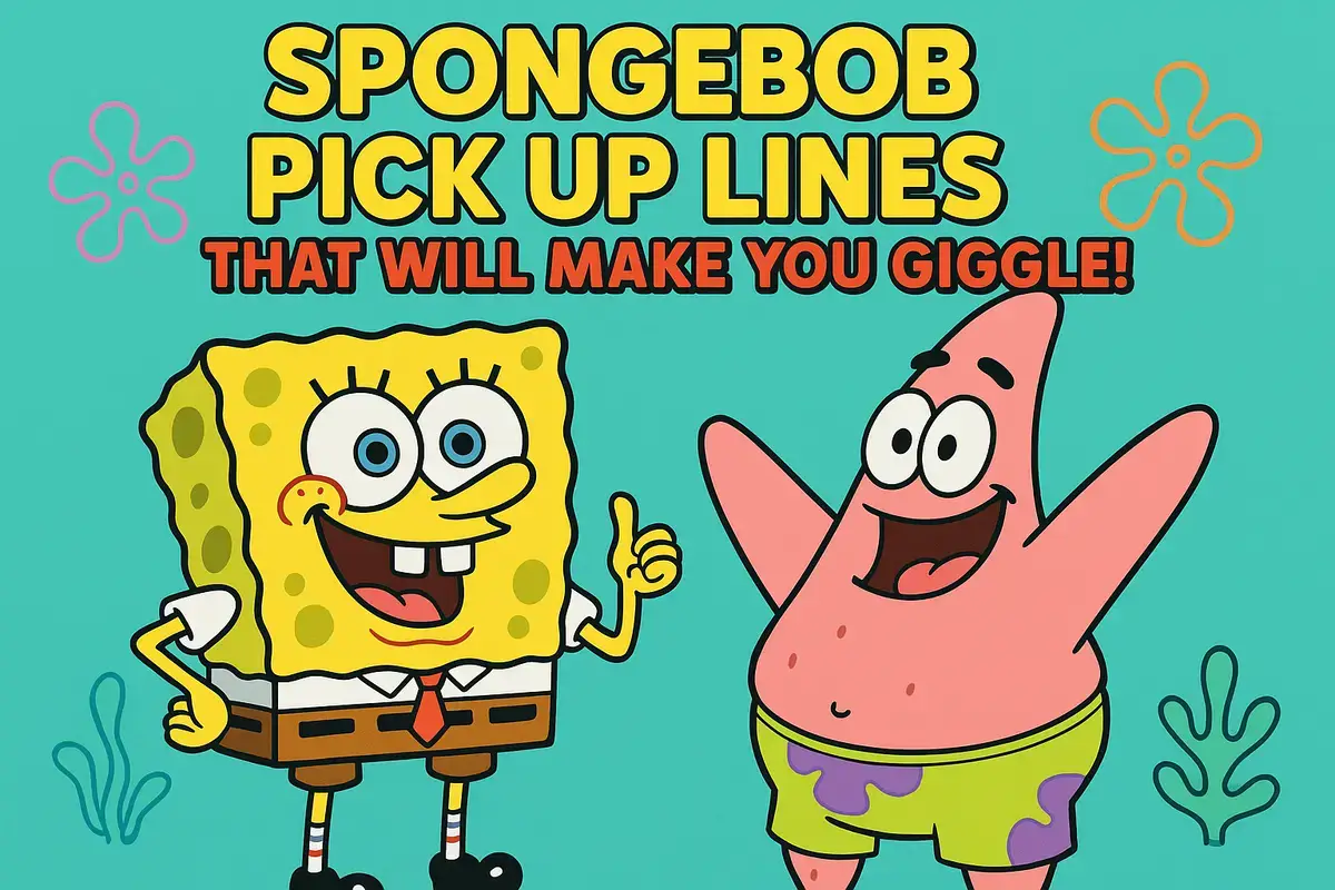 SpongeBob pick up lines cartoon image with SpongeBob and Patrick laughing
