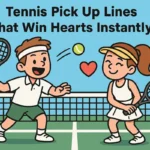 Cartoon tennis players flirting with heart, tennis pick up lines