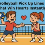 Cartoon volleyball players flirting on court, volleyball pick up lines