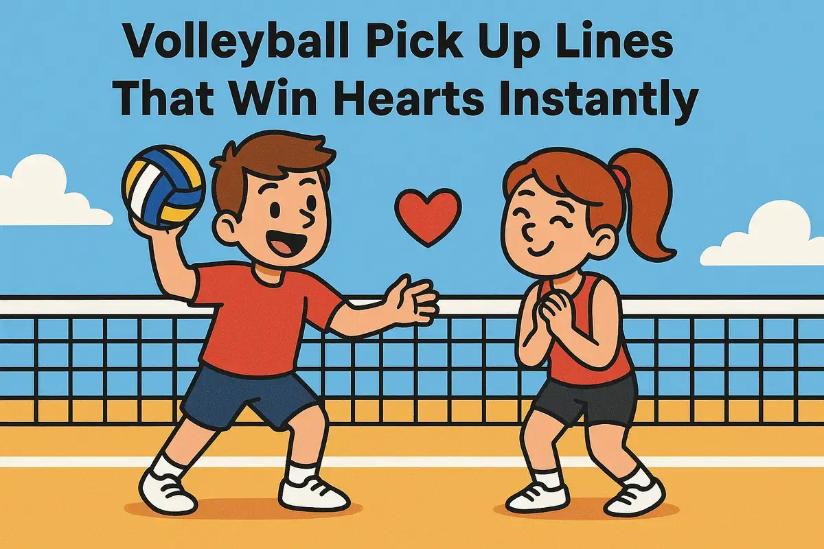 Cartoon volleyball players flirting on court, volleyball pick up lines