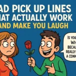 Funny cartoon couple with a cheesy joke for bad pick up lines.