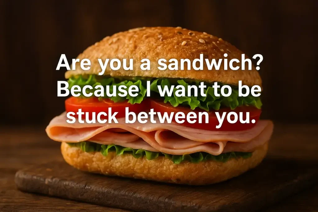 Flirty sandwich joke with text overlay for bad pick up lines humor