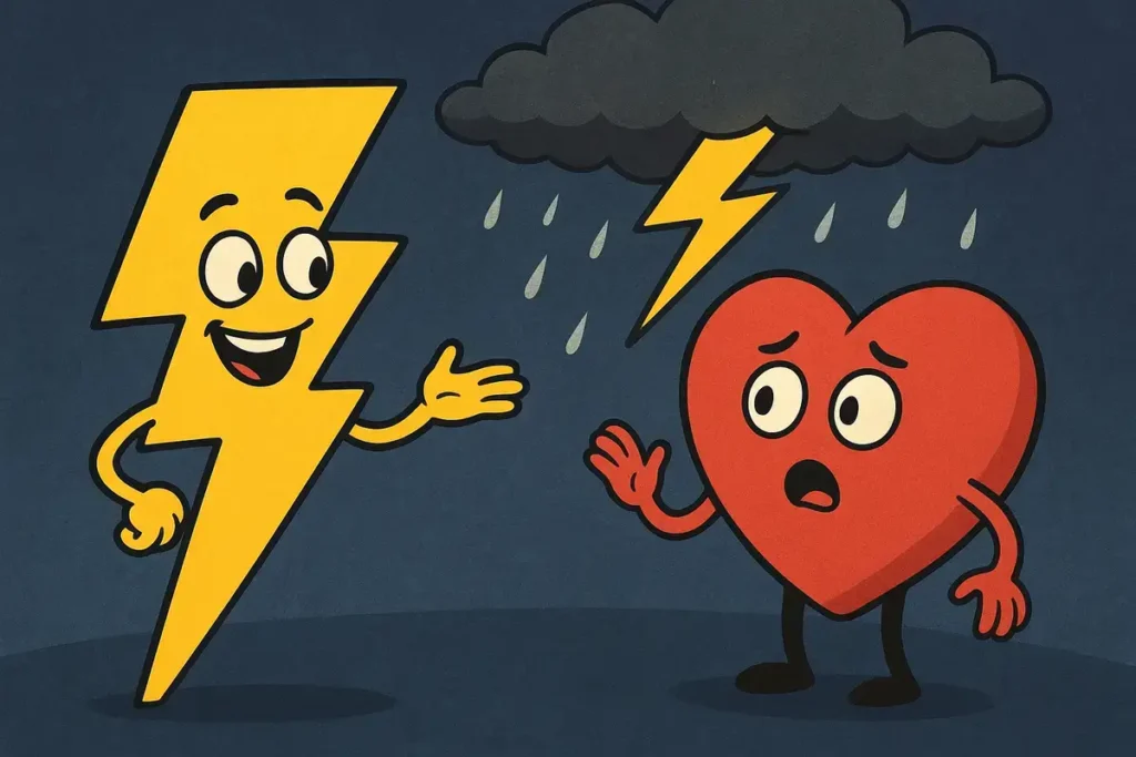 Lightning bolt striking surprised heart