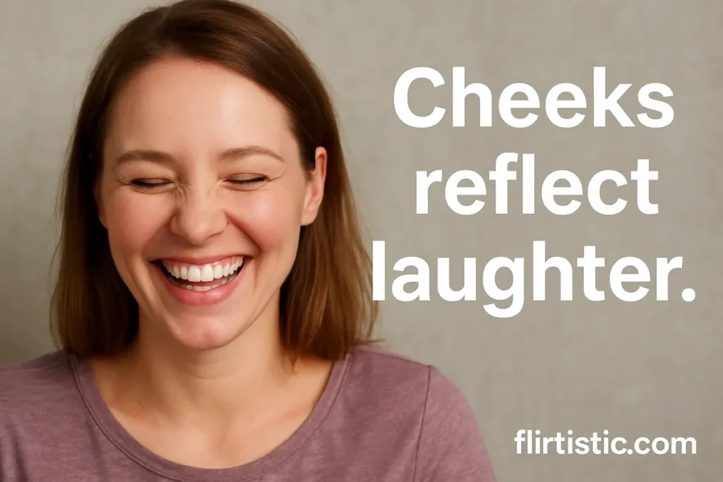 Cheeks reflect laughter.