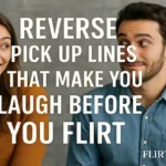 Laughing couple sharing funny reverse puns and pick up lines, humor and flirting concept from Flirtistic.com