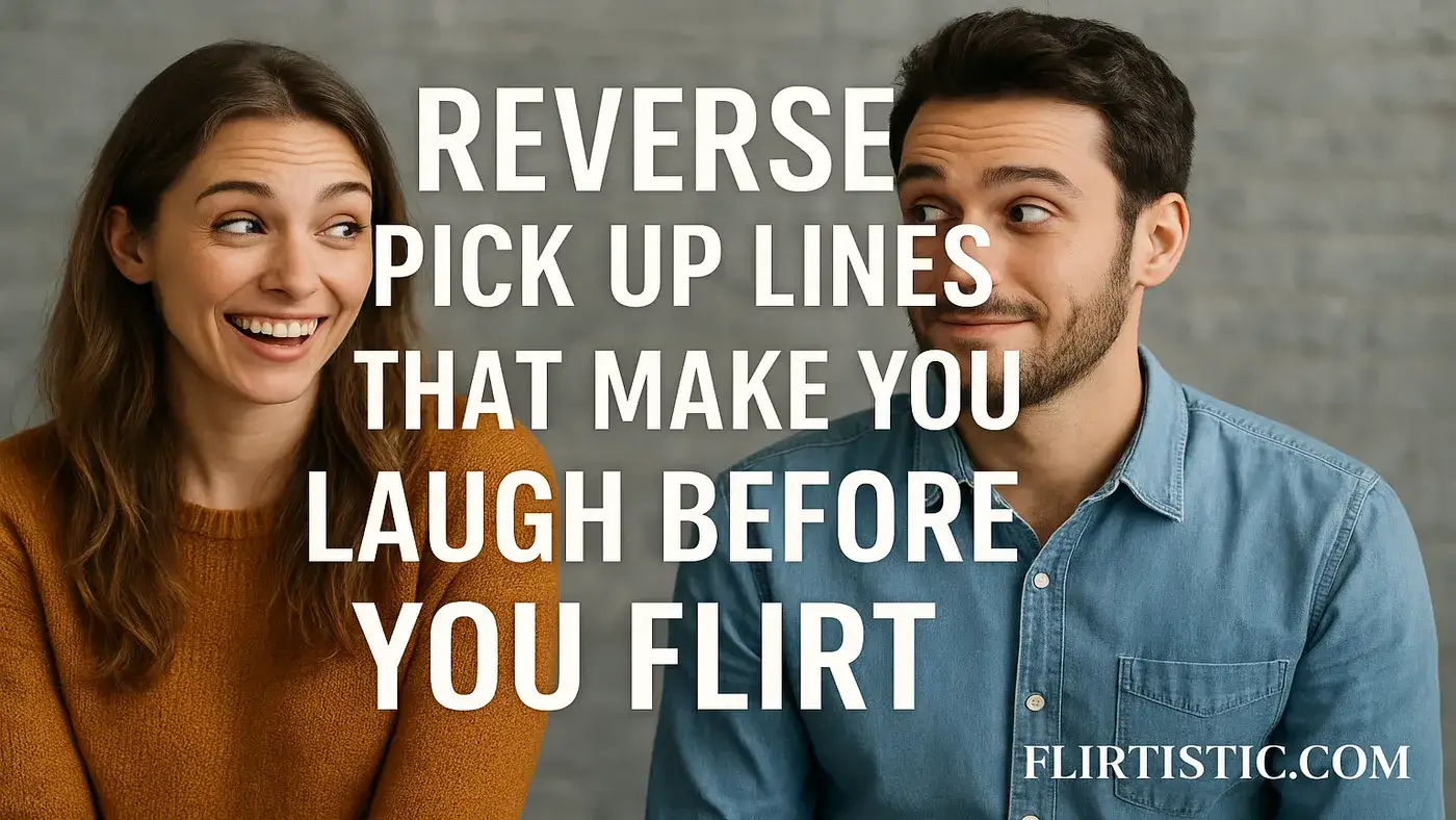 Laughing couple sharing funny reverse puns and pick up lines, humor and flirting concept from Flirtistic.com